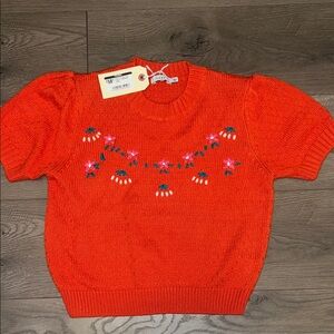 Lush Red Sweater with Floral Embroidery